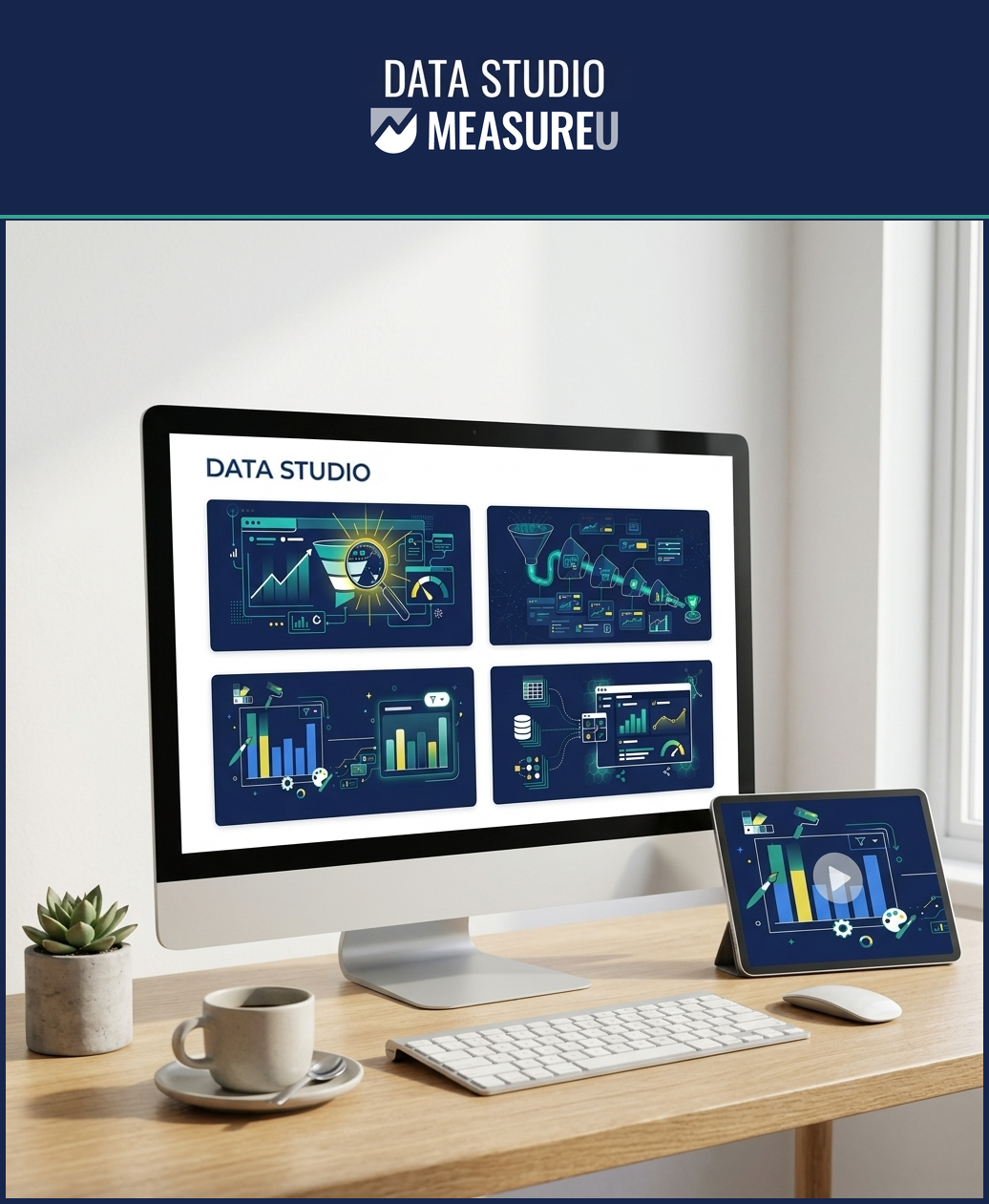 Data Studio Course on desktop and tablet — 6 modules across 23 lessons